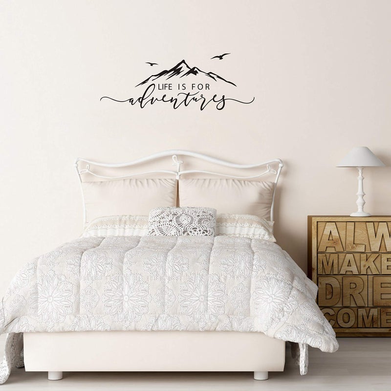GESTYZ Life is for Adventures Wall Decal, Mountain Design Wall Sticker, Flying Birds Wall Sticker, Travel Decor, Adventure Decor, Home Decal Wall Stickers Y15 (57X23cm, Black) - Image 3